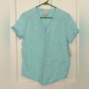 St. John's Bay Light Aqua V-Neck Short Sleeve Tunic Top